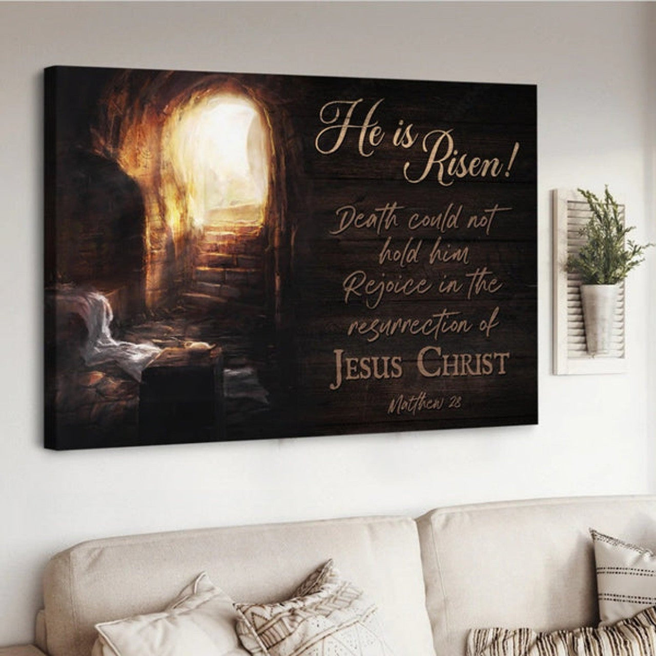 Cave Jesus Christ He Is Risen Canvas Wall Art - Jesus Canvas Pictures - Christian Wall Posters