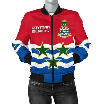 FUNSTUFFPRINT Cayman Islands Women Bomber Jacket Coat of Arms 3D Bomber Jacket