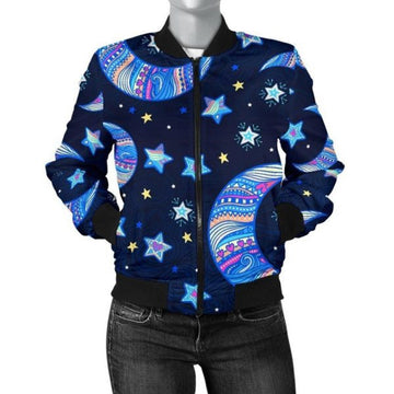 FUNSTUFFPRINT Celestial Pattern Print Women Casual 3D Bomber Jacket