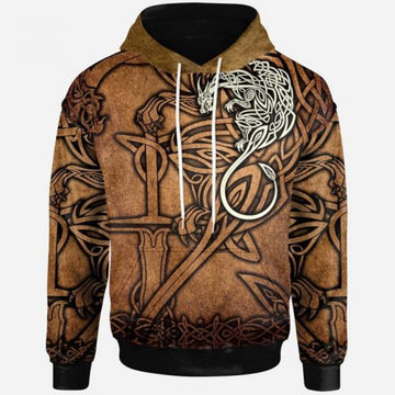 FUNSTUFFPRINT Celtic Dragon 3D All Over Hoodie Celtic Dragon With Cross Vintage Style 3D Hoodie and Zip Hoodie