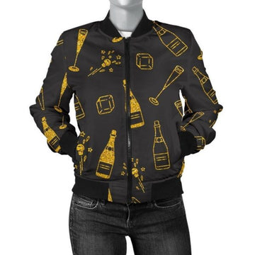FUNSTUFFPRINT Champagne Gold Glitter Pattern Print Women Casual 3D Bomber Jacket