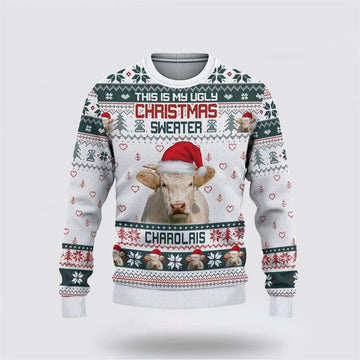 FUNSTUFFPRINT Charolais Green Merry Christmas Ugly Sweater, Gifts For Farmers, Rural Lovers Ugly Sweater