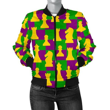 FUNSTUFFPRINT Chess Color Pattern Print Women Casual 3D Bomber Jacket
