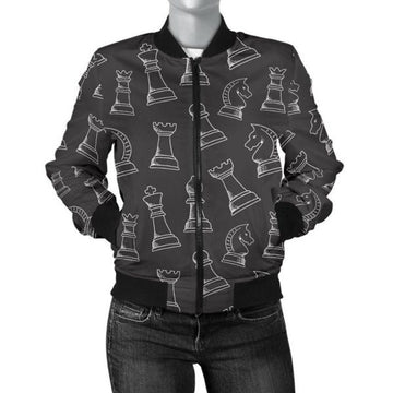 FUNSTUFFPRINT Chess Print Pattern Women Casual 3D Bomber Jacket