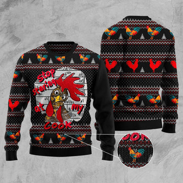 FUNSTUFFPRINT Chicken Stop Staring At My Cock Ugly Christmas Sweater, Christmas Sweater, Ugly Sweater, Funny Xmas Sweaters Ugly Sweater