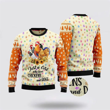 FUNSTUFFPRINT Chickens And Dogs Ugly Christmas Sweater For Men And Women, Gift For Christmas, Best Winter Christmas Outfit Ugly Sweater