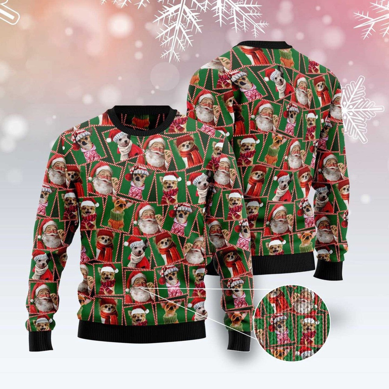 FUNSTUFFPRINT Chihuahua Santa Claus Ugly Christmas Sweater, Dog Ugly Christmas Sweater, Ugly Dog Sweaters Ugly  Sweater