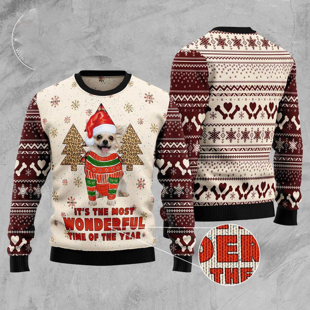 FUNSTUFFPRINT Chihuahua The Most Beautiful Time Ugly Christmas Sweater, Dog Ugly Christmas Sweater, Ugly Dog Sweaters Ugly  Sweater