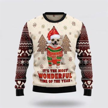 FUNSTUFFPRINT Chihuahua The Most Beautiful Time Ugly Christmas Sweater For Men And Women, Gift For Christmas, Best Winter Christmas Outfit Ugly Sweater