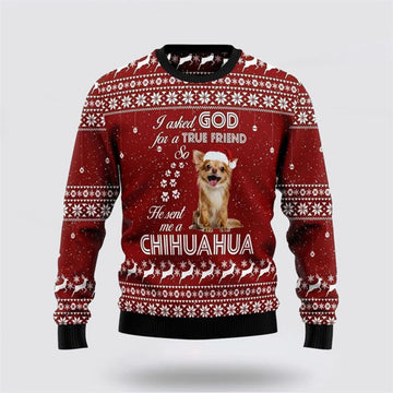 FUNSTUFFPRINT Chihuahua True Friend Ugly Christmas Sweater For Men And Women, Gift For Christmas, Best Winter Christmas Outfit Ugly Sweater
