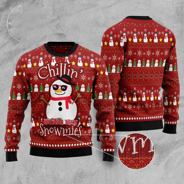 FUNSTUFFPRINT Chillin With My Snowmies Funny Ugly Christmas Sweater, Christmas Sweater, Ugly Sweater, Funny Xmas Sweaters Ugly Sweater