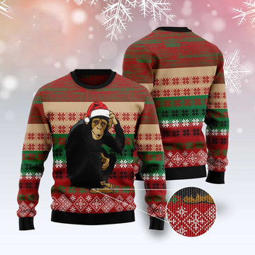 FUNSTUFFPRINT Chimpanzee Christmas Ugly Christmas Sweater, Christmas Sweater, Ugly Sweater, Funny Xmas Sweaters Ugly Sweater