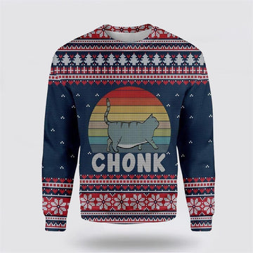 FUNSTUFFPRINT Chonk Cat Ugly Christmas Sweater – Cat Lover Christmas Sweater Ugly  Sweater