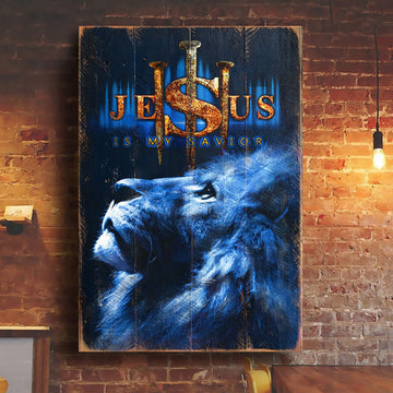 Christian Framed Art Blue Lion Canvas Lion Of Judah Faith God Jesus Is My Savior Canvas Wall Art - Christian Wall Decor