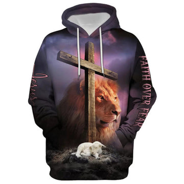 FUNSTUFFPRINT 3D Christian Jesus Lion And The Lamb 3D Hoodie and Zip Hoodie