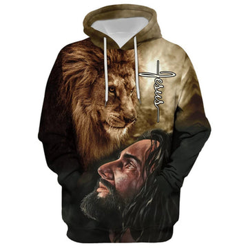 FUNSTUFFPRINT 3D Christian Jesus Lion - Faith Over Fear 3D Hoodie and Zip Hoodie