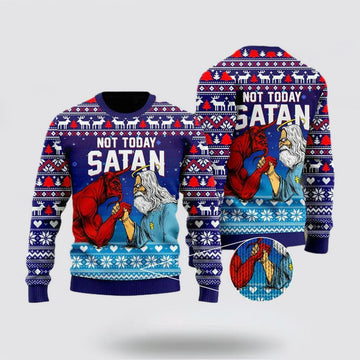 FUNSTUFFPRINT Christian Sweater, Funny Jesus Not Today Satan Ugly Christmas Sweater, Jesus Christmas Sweater, Jesus Saves Shirt Ugly  Sweater