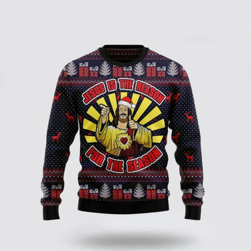 FUNSTUFFPRINT Christian Sweater, Jesus Is The Reason For The Season Ugly Christmas Sweater, Jesus Christmas Sweater, Jesus Loves You Shirt Ugly  Sweater