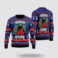 FUNSTUFFPRINT Christian Sweater, Jesus Saves Hockey Ugly Christmas Sweater, Jesus Christmas Sweater, Jesus Saves Shirt Ugly  Sweater