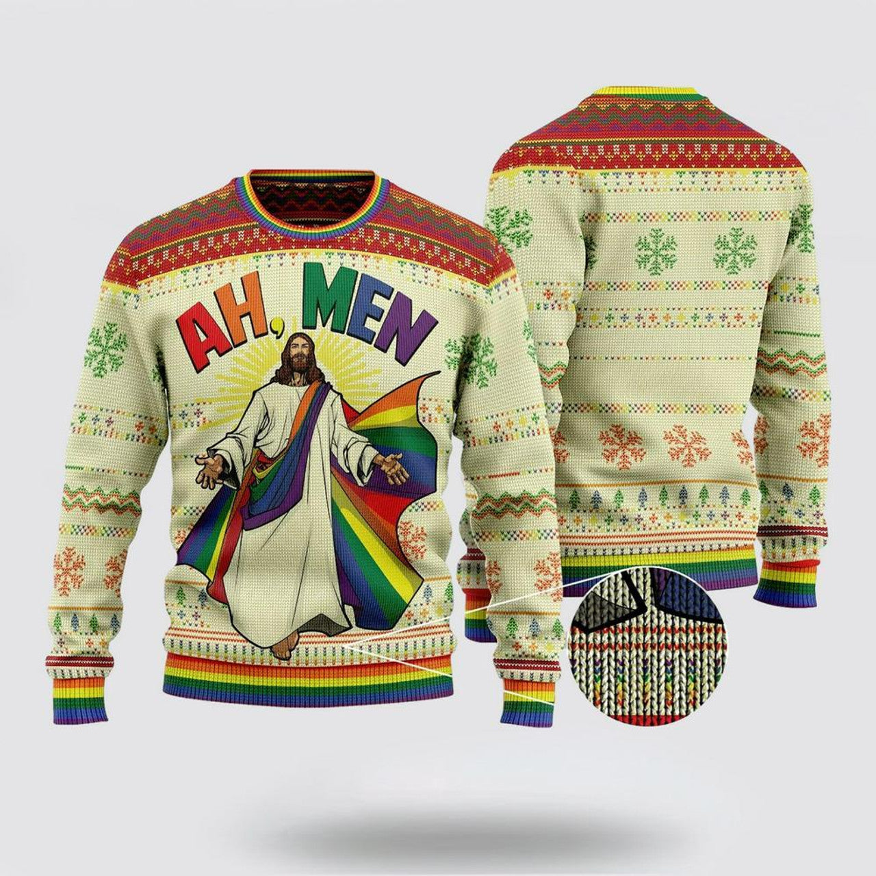 FUNSTUFFPRINT Christian Ugly Christmas Sweater, Ah Men Ugly Christmas Sweater, Religious Christmas Sweaters Ugly  Sweater