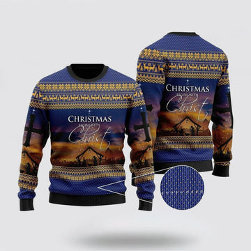 FUNSTUFFPRINT Christian Ugly Christmas Sweater, Christmas Begins With Christ Ugly Christmas Sweater, Religious Christmas Sweaters Ugly Sweater