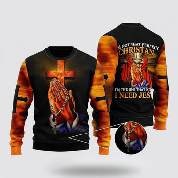 FUNSTUFFPRINT Christian Ugly Christmas Sweater, I’m Not That Perfect Christian Ugly Christmas Sweater, Religious Christmas Sweaters Ugly Sweater