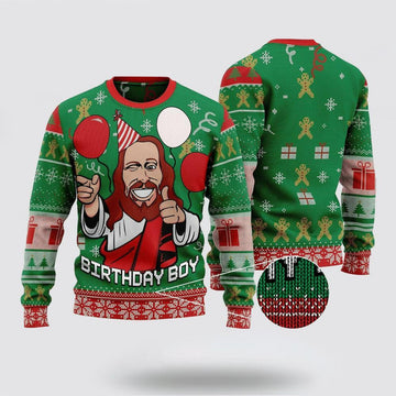 FUNSTUFFPRINT Christian Ugly Christmas Sweater, Jesus Wished The Birthday Boy Ugly Christmas Sweater, Religious Christmas Sweaters Ugly Sweater