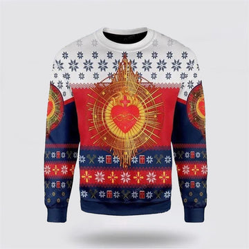 FUNSTUFFPRINT Christian Ugly Christmas Sweater, Sacred Heart Jesus Lovers Ugly Christmas Sweater, Religious Christmas Sweaters Ugly Sweater