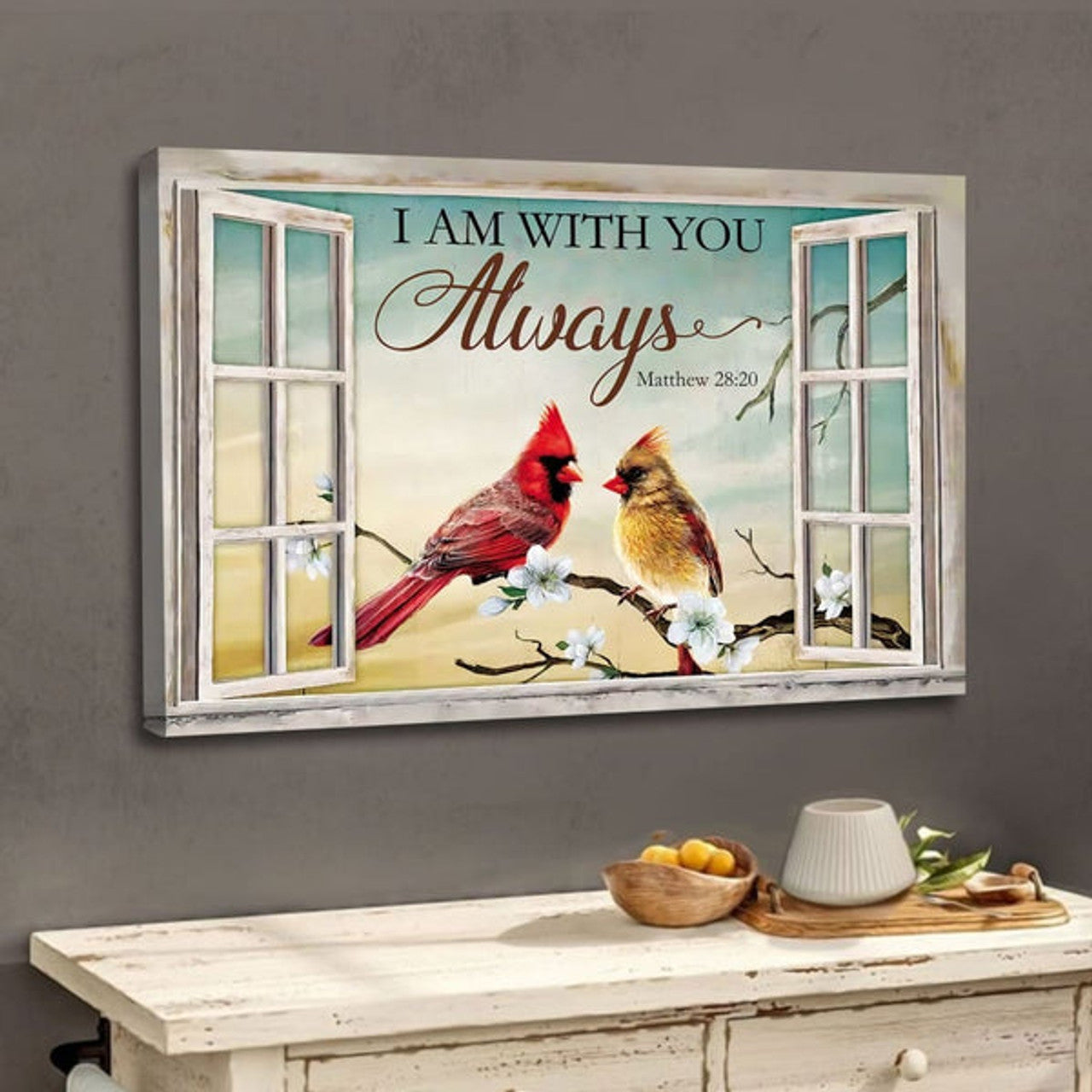 Christian Wall Art Matthew 2820 I Am With You Always Cardinal Canvas Print - Religious Wall Decor