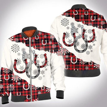 FUNSTUFFPRINT Christmas tartan horse 3D All Over Printed Shirt, Bomber Jacket Size 3D Bomber Jacket