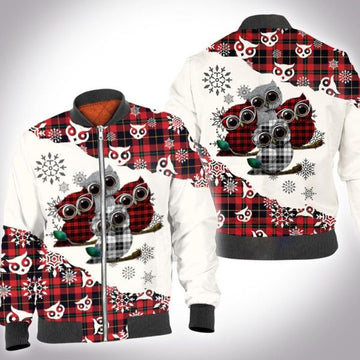 FUNSTUFFPRINT Christmas tartan owl 3D All Over Printed Shirt, Bomber Jacket Size 3D Bomber Jacket