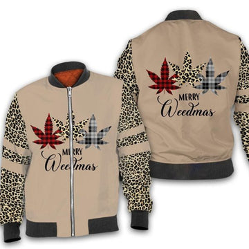 FUNSTUFFPRINT Christmas weed leopard 3D All Over Printed Shirt, Bomber Jacket Size 3D Bomber Jacket