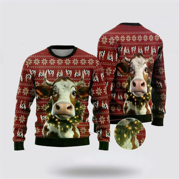 FUNSTUFFPRINT Christmas Cow Wreaths Ugly Christmas Sweater, Farm Sweater, Christmas Gift, Best Winter Outfit Christmas Ugly Sweater
