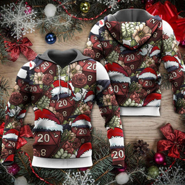 FUNSTUFFPRINT 3D Christmas D20 Witch Dice D20 Xmas Vibe All Over 3D Hoodie and Zip Hoodie