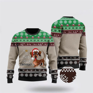 FUNSTUFFPRINT Christmas Dachshund Is This Jolly Enough Ugly Christmas Sweater For Men And Women, Gift For Christmas, Best Winter Christmas Outfit Ugly Sweater