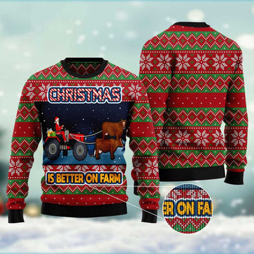 FUNSTUFFPRINT Christmas Is Better On Farm Ugly Christmas Sweater, Christmas Sweater, Ugly Sweater, Funny Xmas Sweaters Ugly Sweater