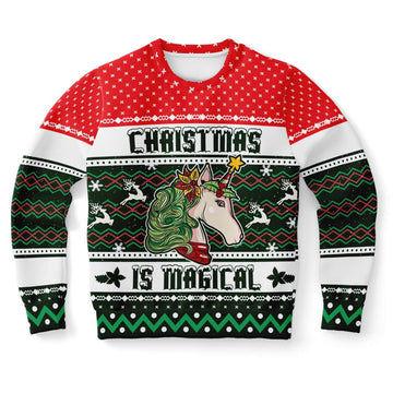 FUNSTUFFPRINT Christmas Is Magical Unicorn Ugly Christmas Sweater, Christmas Sweater, Ugly Sweater, Funny Xmas Sweaters Ugly Sweater