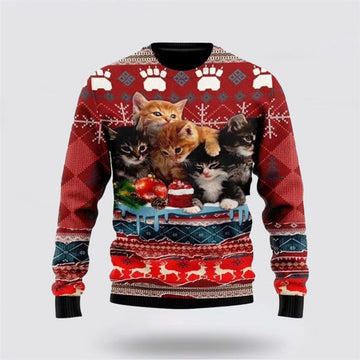 FUNSTUFFPRINT Christmas Kitty Cat Ugly Christmas Sweater For Men And Women, Best Gift For Christmas, Christmas Fashion Winter Ugly Sweater