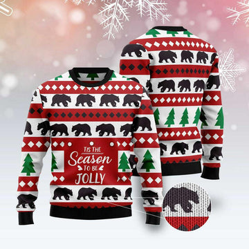 FUNSTUFFPRINT Christmas Tree And Bear Ugly Christmas Sweater, Xmas Tree Sweater, Christmas Sweater Ugly Sweater