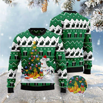 FUNSTUFFPRINT Christmas Tree Rabbit Ugly Christmas Sweater, Xmas Tree Sweater, Christmas Sweater Ugly Sweater
