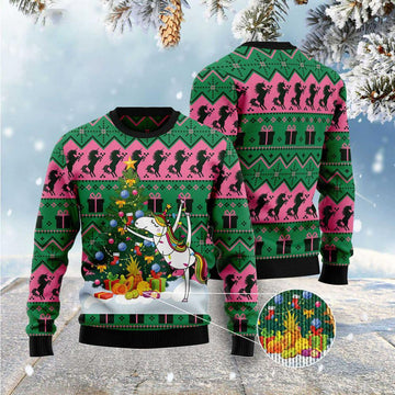 FUNSTUFFPRINT Christmas Tree Unicorn Ugly Christmas Sweater, Xmas Tree Sweater, Christmas Sweater Ugly Sweater