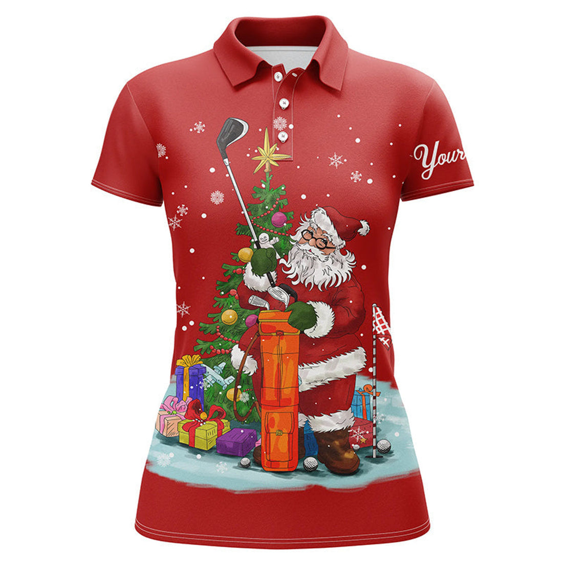 Custom Christmas Golf Shirts Custom Name Womens Golf Polo Shirts - Santa Golfer Christmas Golf Gifts - Red, Perfect Gift For Women