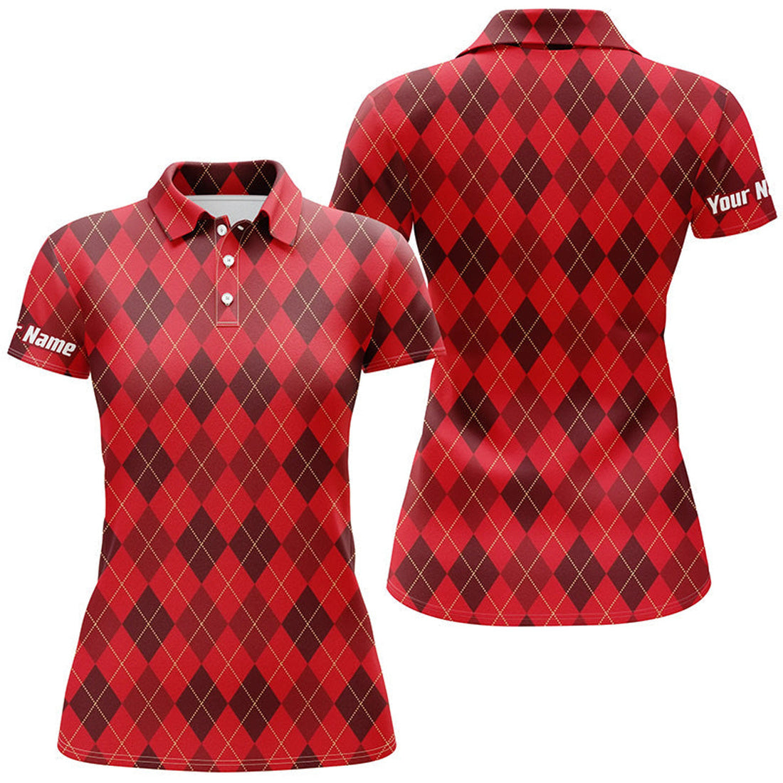 Custom Christmas Plaid Argyle Pattern - Funny Christmas Women's Golf Polo Custom Name Shirt