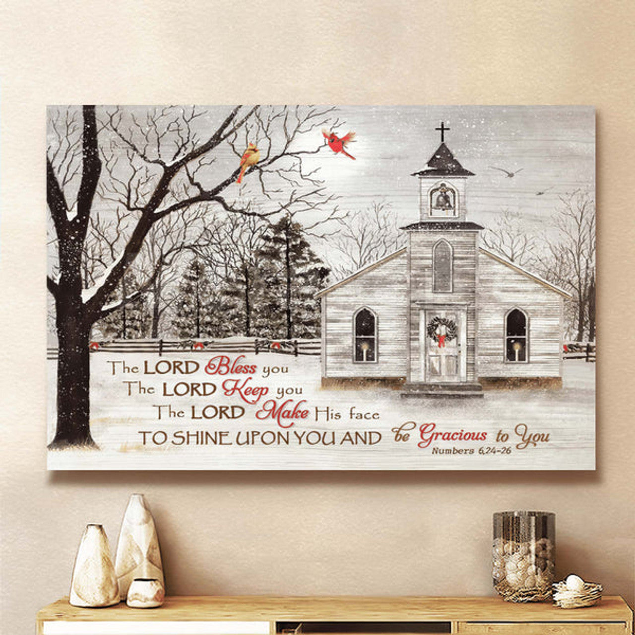 Church And Cardinal The Lord Bless You Canvas Wall Art - Christian Poster - Religious Wall Decor