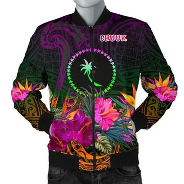 FUNSTUFFPRINT Chuuk Men's Bomber Jacket - Summer Hibiscus 3D Bomber Jacket