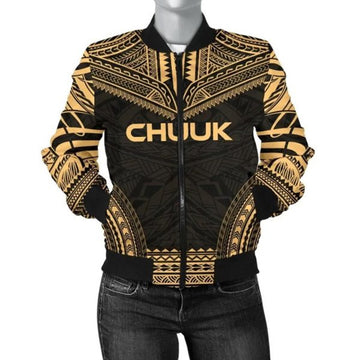 FUNSTUFFPRINT Chuuk Polynesian Chief Women'S Bomber Jacket - Gold Version 3D Bomber Jacket