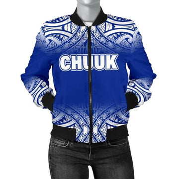 FUNSTUFFPRINT Chuuk Women's Bomber Jacket - Fog Blue Style 3D Bomber Jacket