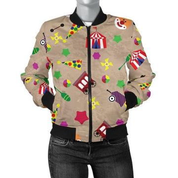 FUNSTUFFPRINT Circus Pattern Print Women Casual 3D Bomber Jacket