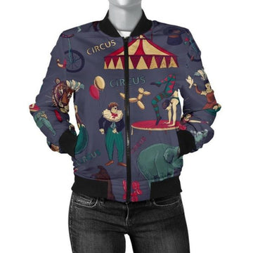 FUNSTUFFPRINT Circus Print Pattern Women Casual 3D Bomber Jacket