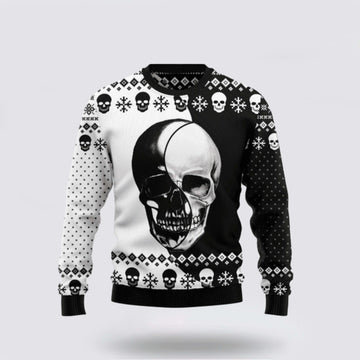 FUNSTUFFPRINT Citybarks Ugly Christmas Sweater Skull Yinyang – Christmas Gifts For Frends Ugly Sweater